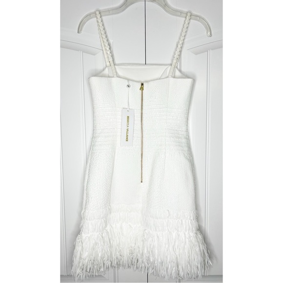 Rebecca Vallance Antonia Square Neck Fringe Mini Dress White Size 0 Bride Party - Picture 9 of 10